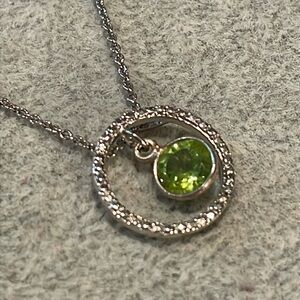 Dainty Peridot Circle Necklace Pendant 925 Sterling NWTS
